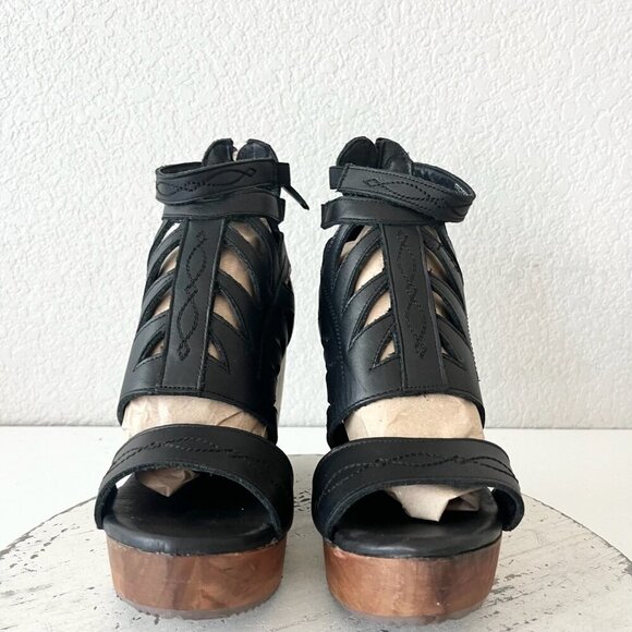 NEW Lane Boots BECCA Womens Black Wedges 8.5 Western Sandals Cowgirl Leather - Picture 5 of 11